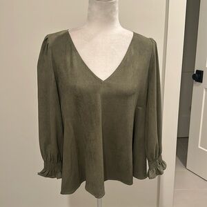 NWT Tuckernuck Easton Faux Suede Green Blouse Sz M